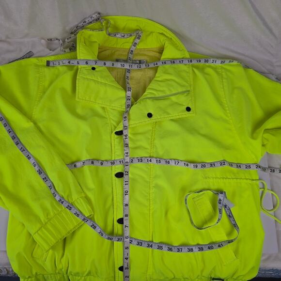 Vintage Neon Yellow Ski Jacket Bobbie Burns Size XL Removable Shoulder Pads - Picture 10 of 14
